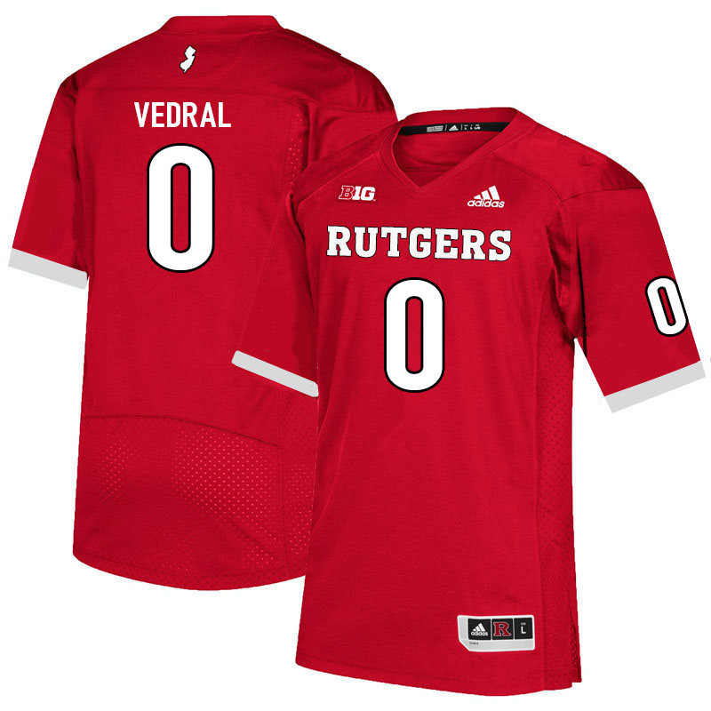 Men #0 Noah Vedral Rutgers Scarlet Knights College Football Jerseys Sale-Scarlet
